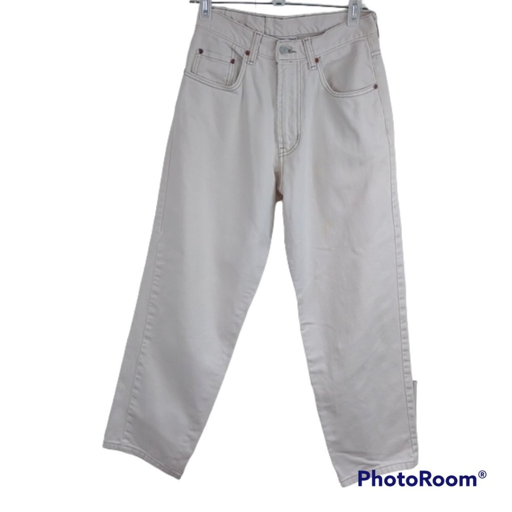 Lucky Brand Cream 100% Cotton Denim Dungarees Tapered Leg High Waist Vtg